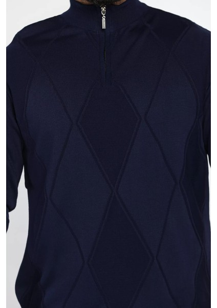 Erkek Yarım Balıkçı Fermuarlı Desenli Triko Kazak fırsatları