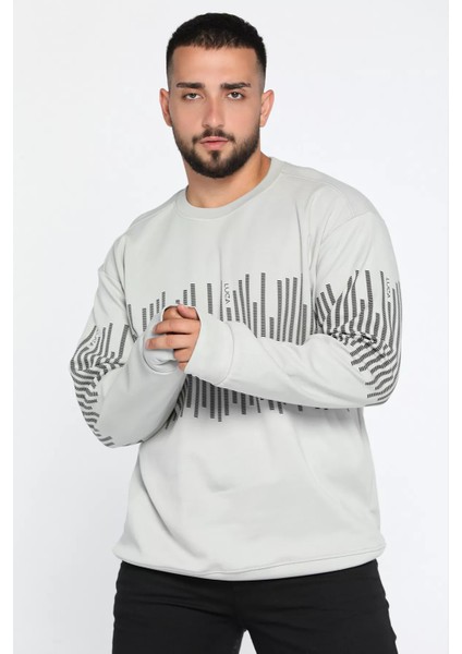 Erkek Bisiklet Yaka Baskılı Sweatshirt
