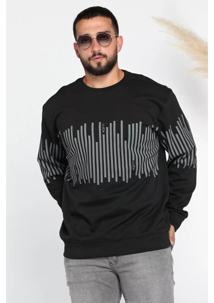 Erkek Bisiklet Yaka Baskılı Sweatshirt