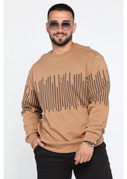 Erkek Bisiklet Yaka Baskılı Sweatshirt