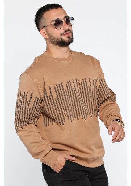 Erkek Bisiklet Yaka Baskılı Sweatshirt