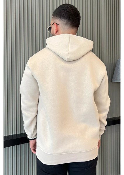 Erkek Kapüşonlu Nakışlı Şardonlu Üç Iplik Sweatshirt