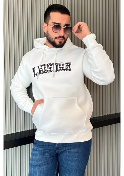 Erkek Kapüşonlu Nakışlı Şardonlu Üç Iplik Sweatshirt