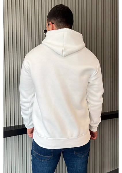 Erkek Kapüşonlu Nakışlı Şardonlu Üç Iplik Sweatshirt