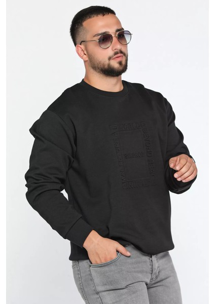 Erkek Bisiklet Yaka Kabartma Desen Yazılı Sweatshirt fiyatları