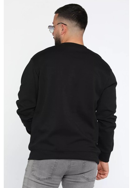 Erkek Bisiklet Yaka Kabartma Desen Yazılı Sweatshirt modelleri