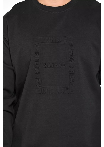 Erkek Bisiklet Yaka Kabartma Desen Yazılı Sweatshirt fırsatları