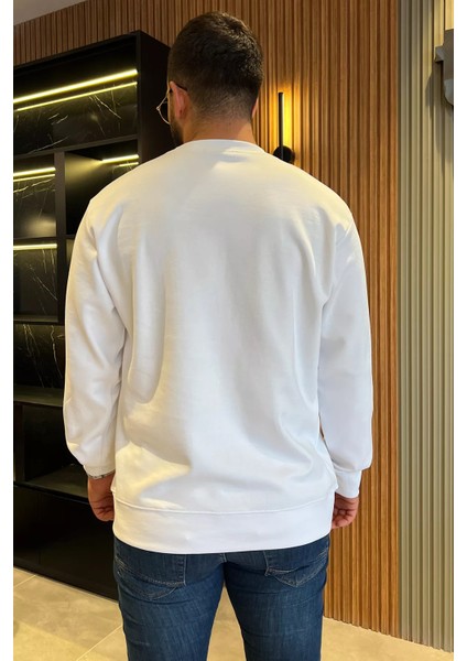Erkek Bisiklet Yaka Kabartma Desen Yazılı Sweatshirt modelleri