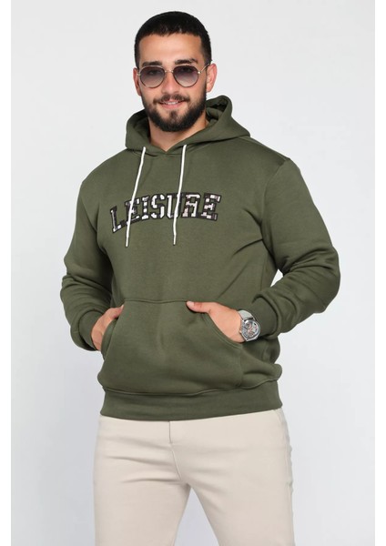 Erkek Kapüşonlu Nakışlı Şardonlu Üç Iplik Sweatshirt