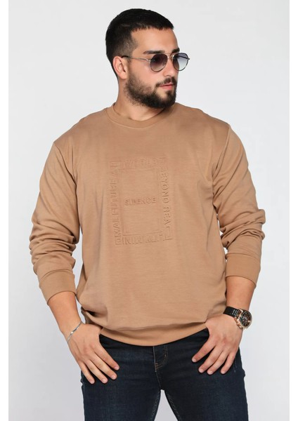 Erkek Bisiklet Yaka Kabartma Desen Yazılı Sweatshirt