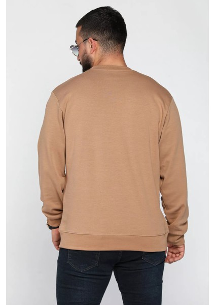 Erkek Bisiklet Yaka Kabartma Desen Yazılı Sweatshirt