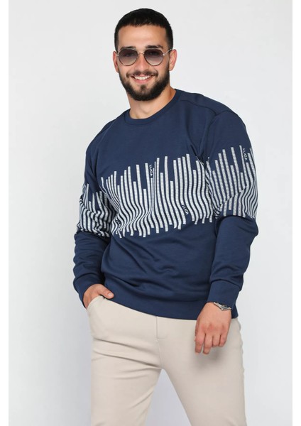 Erkek Bisiklet Yaka Baskılı Sweatshirt