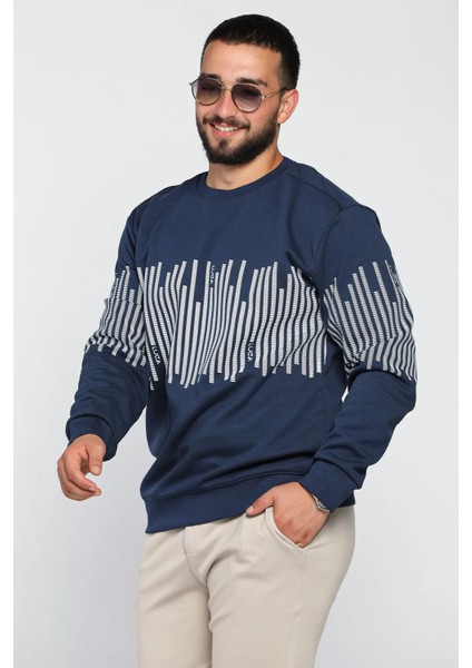 Erkek Bisiklet Yaka Baskılı Sweatshirt