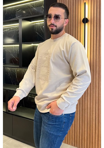 Erkek Bisiklet Yaka Kabartma Desen Yazılı Sweatshirt fiyatları