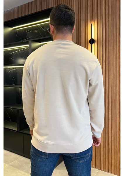 Erkek Bisiklet Yaka Kabartma Desen Yazılı Sweatshirt modelleri