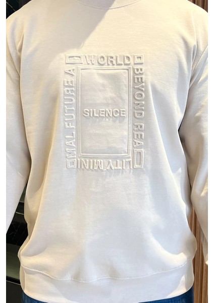 Erkek Bisiklet Yaka Kabartma Desen Yazılı Sweatshirt fırsatları