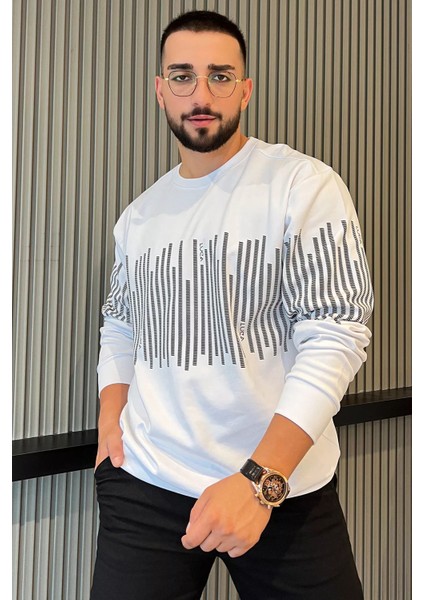 Erkek Bisiklet Yaka Baskılı Sweatshirt fiyatları