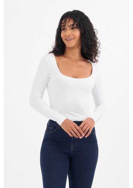 Beyaz Degaje Yaka Uzun Kollu Zıbın modelleri