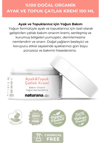 %100 Doğal Ayak ve Topuk Çatlak Kremi Bakım Onarım Nemlendirme 100 ml