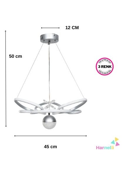 3 Renk Yanabilen Şeker Camlı Modern Ledli Avize