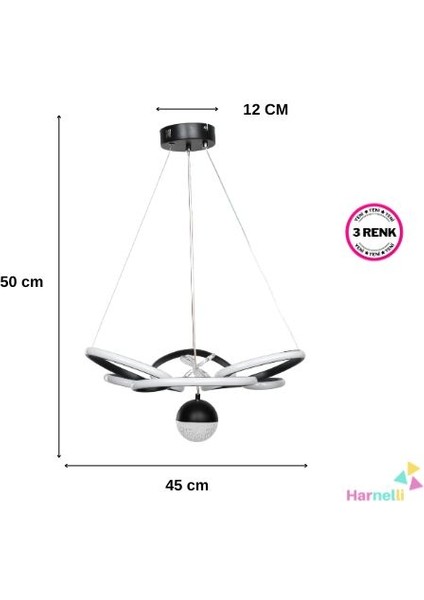 3 Renk Yanabilen Şeker Camlı Modern Ledli Avize