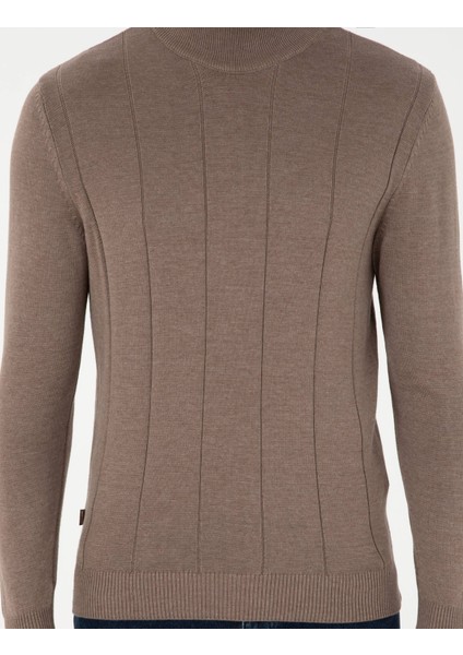 Erkek Vizon Melanj Slim Fit Yarım Balıkçı Yaka Triko Kazak 50300460-VR174