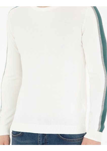 Erkek Ekru Slim Fit Bisiklet Yaka Triko Kazak 50281821-VR019