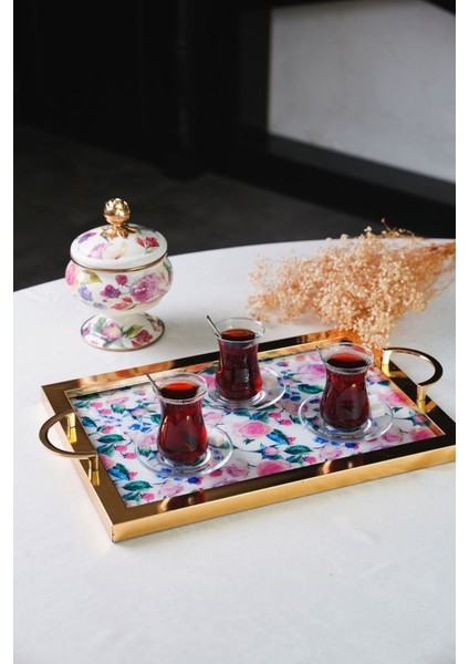 Rose Deluxe Sunum Tepsi Gold Çerçeveli