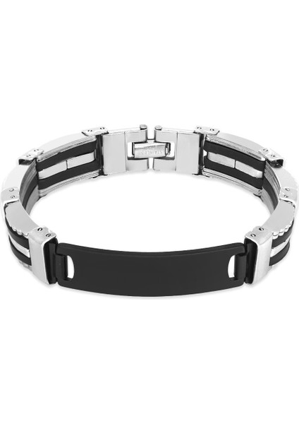 Kişiye Özel Isim Yazılı Silver-Black Renk Çelik Erkek Bileklik (Model-1) fırsatları