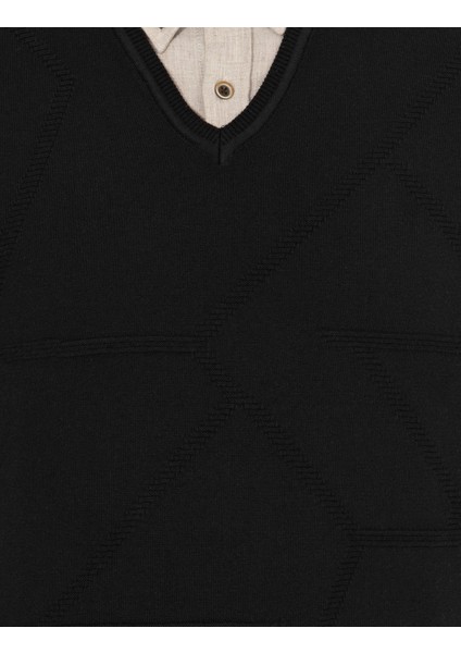 Erkek Siyah Slim Fit V Yaka Triko Kazak 50265423-VR046