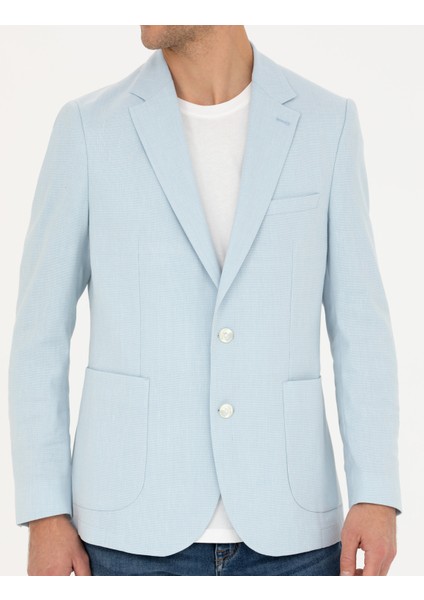 Erkek Açık Mavi Ex. Slim Fit Keten Karışımlı Ceket 50285142-VR095
