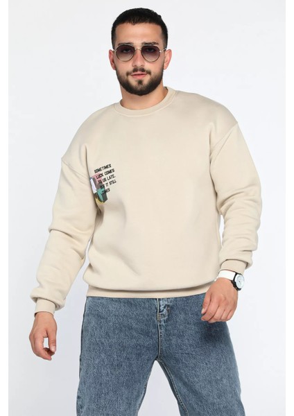 Bisiklet Yaka Üç Iplik Şardonlu Baskılı Erkek Sweatshirt fiyatları