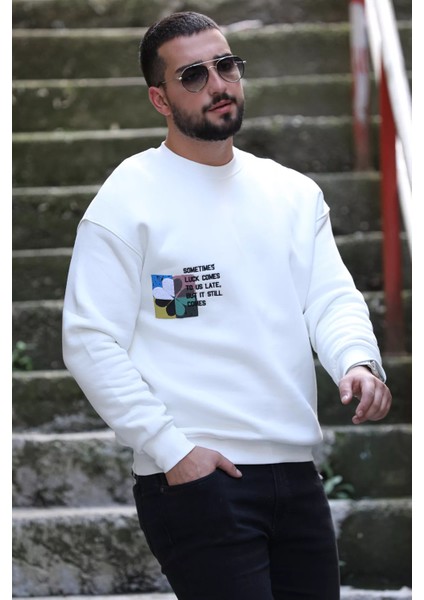 Bisiklet Yaka Üç Iplik Şardonlu Baskılı Erkek Sweatshirt