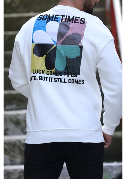 Bisiklet Yaka Üç Iplik Şardonlu Baskılı Erkek Sweatshirt