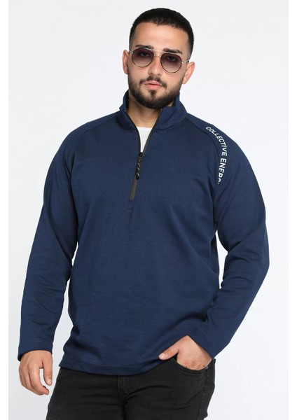 Yarım Fermuarlı Baskılı Double Face Erkek Sweatshirt fiyatları