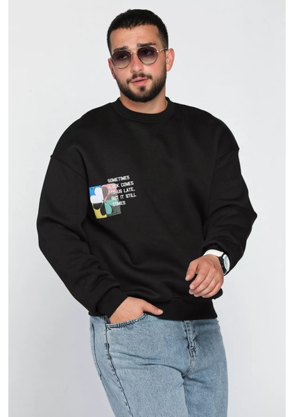 Bisiklet Yaka Üç Iplik Şardonlu Baskılı Erkek Sweatshirt