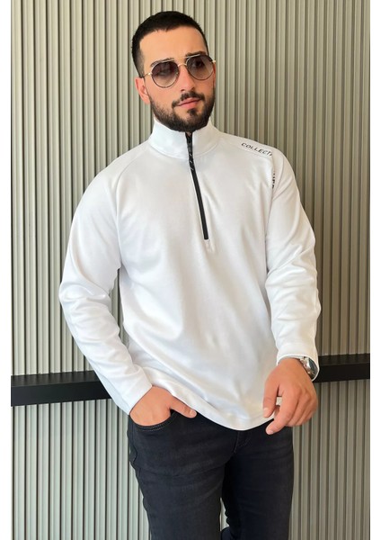Yarım Fermuarlı Baskılı Double Face Erkek Sweatshirt fiyatları