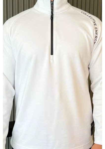 Yarım Fermuarlı Baskılı Double Face Erkek Sweatshirt fırsatları