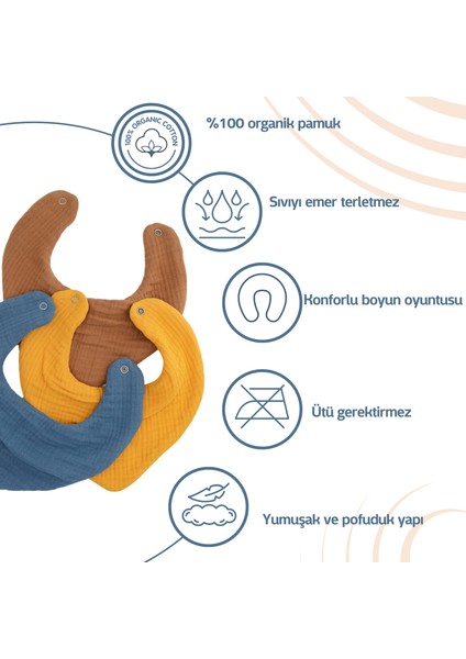 0-12 AY 3'lü Organik Pamuk 4kat Multi Müslin Fular ,yakalık Kız Erkek Bebek Salya ve Mama Önlük fırsatları