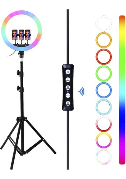 MJ36 Beyaz 2.1 M Saplı 14 Inç Işıklı Selfie Çubuğu Youtuber Makyaj Işığı fiyatları