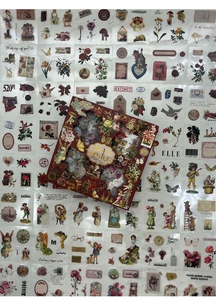 4 Bölmeli 100 Yaprak 457 Adet Özel Tasarım Retro Bordo Renk Nostaljik Sticker Set /Etiket / Çıkartma/ Su Geçirmez fırsatları
