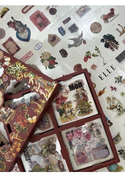 4 Bölmeli 100 Yaprak 457 Adet Özel Tasarım Retro Bordo Renk Nostaljik Sticker Set /Etiket / Çıkartma/ Su Geçirmez indirimleri