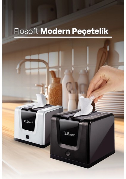 Modern Peçetelik, Dekoratif Peçete Dispenseri ve Düzenleyicisi F290 Siyah