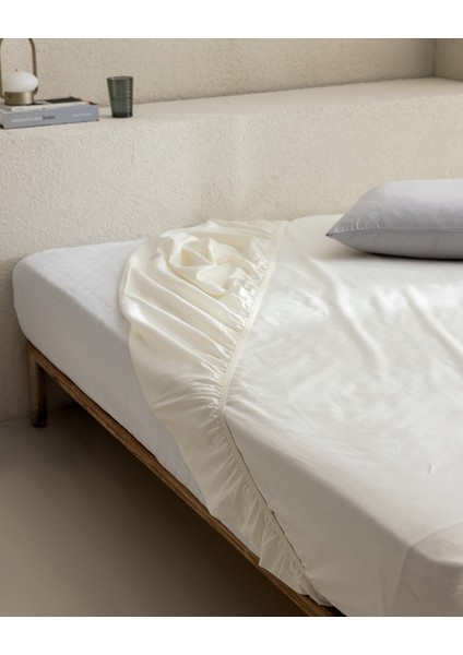 Manon King Size Plus %100 Pamuk Ranforce Lastikli Çarşaf - Ekru