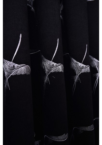 Anka Kuşu Nakışlı Siyah Fon Perde Tek Kanat 1 x 3 Sık Pile modelleri