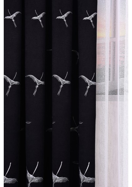 Anka Kuşu Nakışlı Siyah Fon Perde Tek Kanat 1 x 3 Sık Pile fırsatları