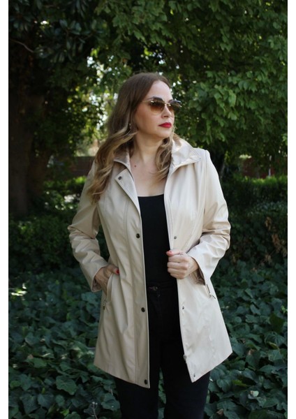 1616 Fermuarlı Cep Detaylı Kapuşonlu Bondit Ceket