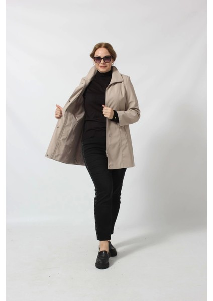 1616 Fermuarlı Cep Detaylı Kapuşonlu Bondit Ceket modelleri