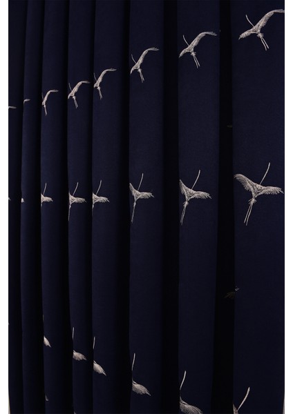 Anka Kuşu Nakışlı Lacivert Fon Perde Tek Kanat 1 x 3 Sık Pile fırsatları