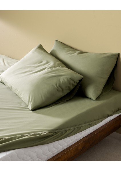 Manon Tek Kişilik %100 Pamuk Ranforce Lastikli Çarşaf Takımı - Haki